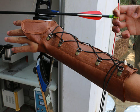 Handmade Leather Arm Guard Bow Hand Shooting Glove