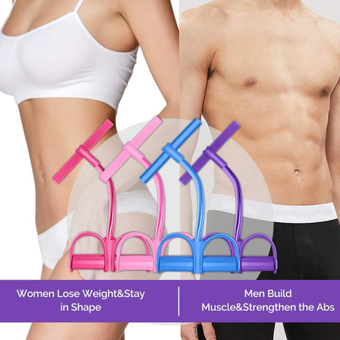 Pedal Resistance Band, 4-Tube Elastic Sit Up Bands for Body Training, Yoga Stretching, and Slimming (Pink)
