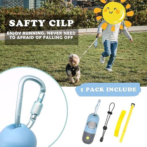 Dog Poop Waste Bags Holder with LED Flashlight, Cute Poo Bags Dispenser for Pet Leash, 2 Pack (Sky Blue)