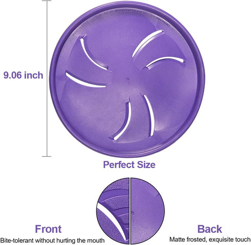 Indestructible Dog Flying Disc, Interactive Dog Flyer Toys, Soft Lightweight Dog Catch and Fetch Toys for Medium Large Dogs, Floats in Water & Safe on Teeth, 9 inch (Large, Purple)