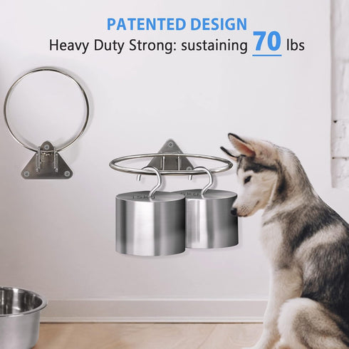 Raised Small Dog Bowls, Wall Mount Pet Bowl, Collapsible Elevated Bowl for Dog Cat Chicken Coop - 4 Cups