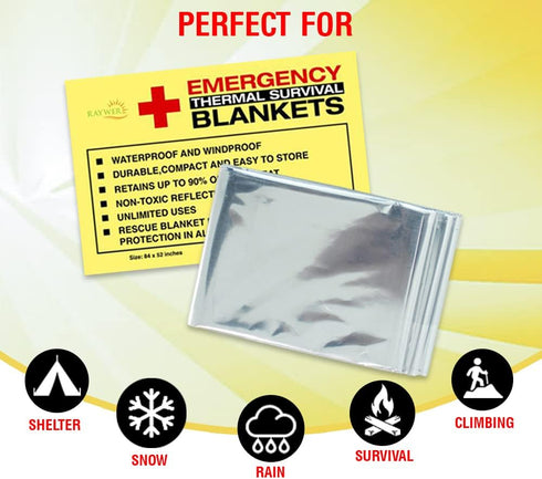 Rawyer Emergency Thermal Survival Blankets - Mylar Blankets for Outdoor, Camping, Hiking, Heavy Duty Survival Gear (10