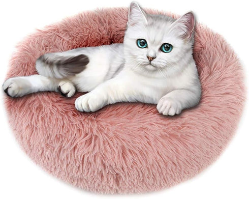 otoez Kitten Puppy Bed 15.7" Pink, Extra Small Round Dog Cat Beds, Anti-Anxiety Plush Calming Donut Bed