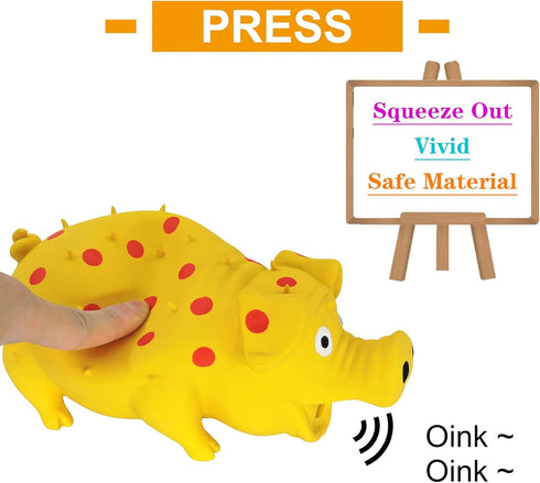 Andiker Dog Squeaky Toy, Durable Latex Chew Toy with Sound Squeaker for Dogs, 8" Yellow Pig Toy