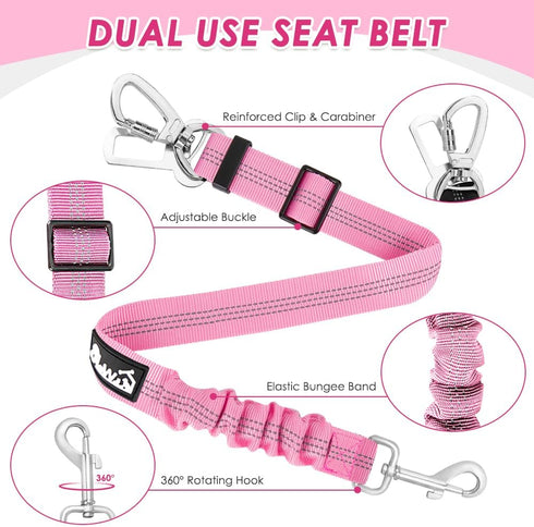 Lukovee Dog Seat Belt for Car, Adjustable Dog Car Harness for Large Medium Small Dogs, Soft Padded & Breathable Mesh