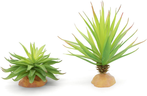 JIHAQUA Reptile Terrarium Decor 2-Piece Realistic Succulent Set,Lifelike Plastic Plants for Geckos, Bearded