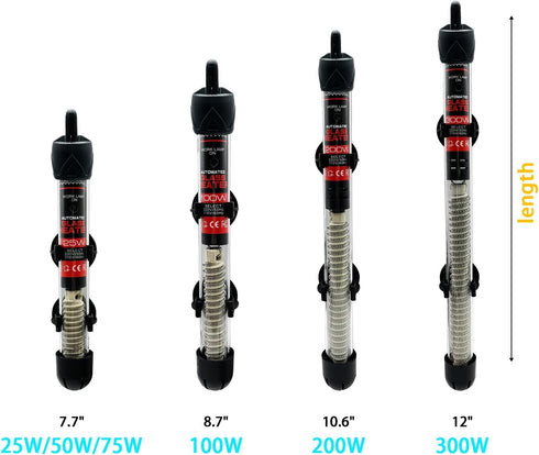 Fish Tank Aquarium Heater, Adjustable Temperature Submersible Thermostat Heater, 25W/50W/100W/150W/200W/300W