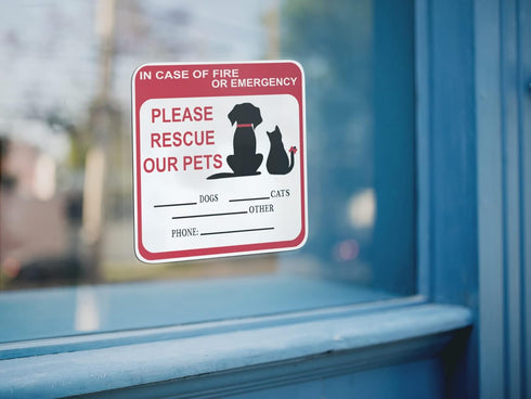 In Case of Fire Or Emergency Please Rescue Our Pets - 5 Inch Front Door Window Alarm Alert - 2PK