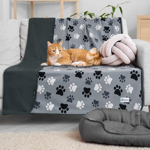 PetAmi Waterproof Dog Blanket - Medium Large Dog Couch Cover, Fleece Washable Throw, 40x60 Paw Print Gray