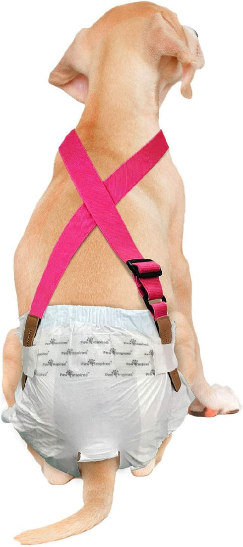 Paw Inspired Dog Diaper Suspenders, Adjustable Velcro Fasteners for Disposable & Washable Diapers, Fits M/L Pets (Pink)