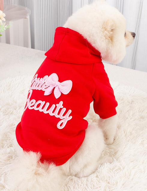 Female Dog Hoodie Sweatshirt with Hat - Cotton Coat, Bowtie, Leash Hole, Chihuahua Clothing for Small Girl Pup