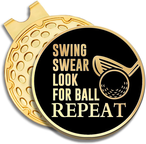 Swing Swear Look for Ball Repeat Golf Ball Marker with Magnetic Hat Clip, Funny Golf Gift for Men Women
