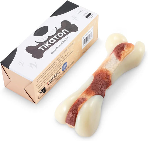 Tikaton Indestructible Dog Chew Toys for Aggressive Chewers, Beef Flavor Durable Teething Bones for Puppies