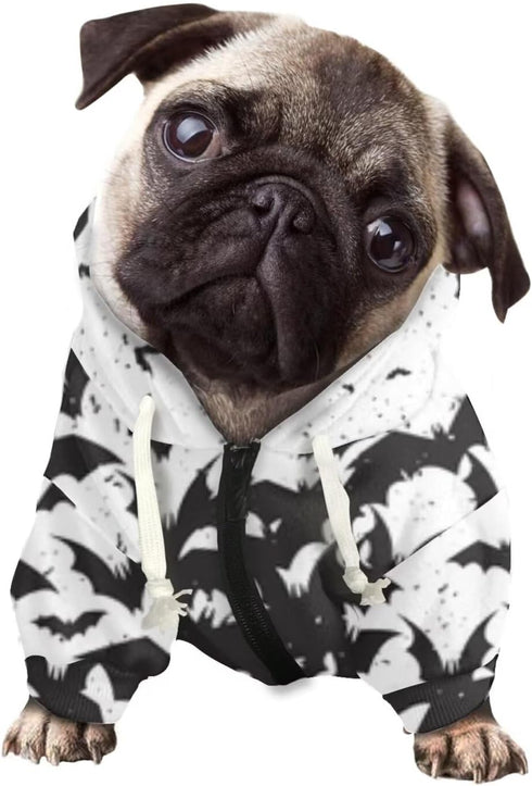 Dog Halloween Costume, Black & White Splash Bat Dog Hoodie Sweatshirt, Pet Clothing Sweatshirt with Hat for Small Medium Large Dogs Cats Shirt - L