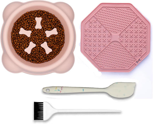Excellent Slow Feeder Dog Bowl - Fun Alternative to Prevent Bloat for Small Medium Dogs (Pink Set)