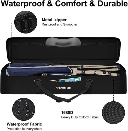 42 Inch Camping Chair Replacement Bag, Extra Large Zippered Cot Bag, Waterproof Foldable Carrying Case with Handle