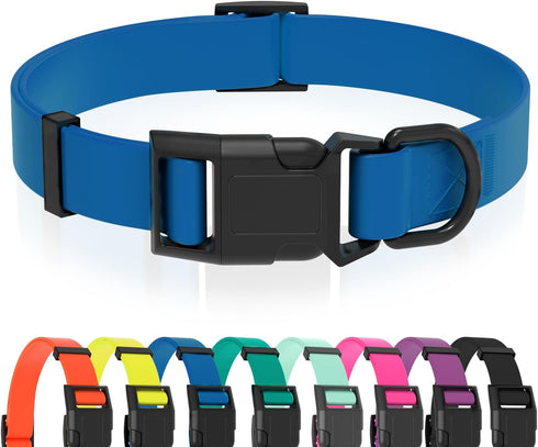 Waterproof Dog Collar, Easy to Clean Rubber with Quick Release Buckle for Small Medium Large Dogs (Blue, L < 15.4-24.8
