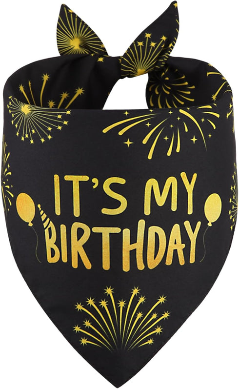 QUQULE 1PCS, Dog Birthday Bandana Boy Black Small Durable Triangle Reversible Scarf Bibs Handkerchief for Puppy Pet