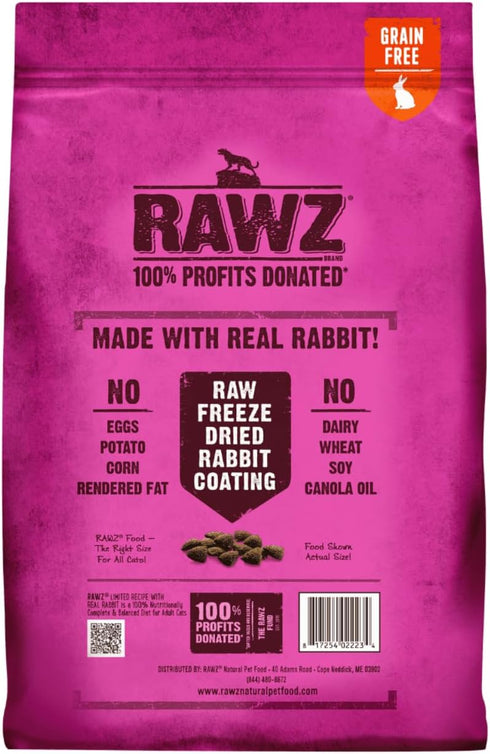 Rawz Real Rabbit Dry Food for Cats, Freeze Dried Coating, 3.5 Pounds, MADE in USA