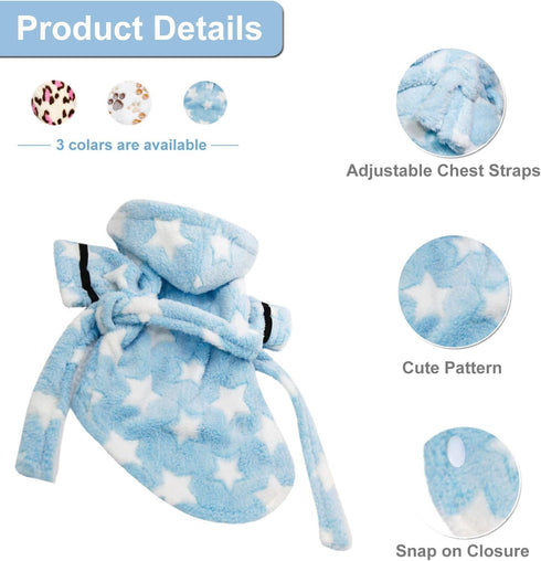 Junchl Small Dog Bathing Towel, Adjustable Dog Bath Robe for Cold Weather, Puppy Pajamas Warm Flannel Dogs Pjs, Pet