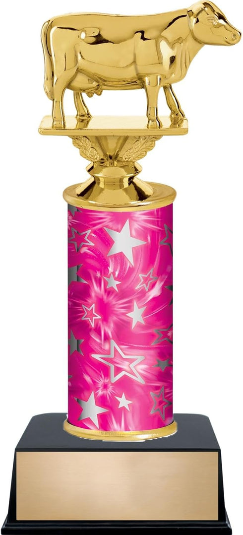 Animals Custom Engraved Pink and Silver Star Column Trophy Awards