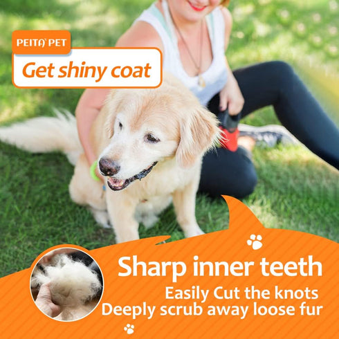 Undercoat Rake for Dogs, 2 in 1 Dematting Comb & DeShedding Tool for Long Hair Cats, Reduces Shedding