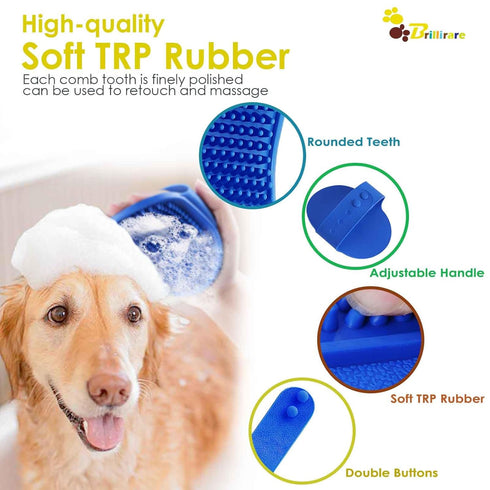 2 Pack Dog Grooming Brush, Premium Soft Silicone Pet Bath Brushes with Adjustable Handle for Dogs & Cats