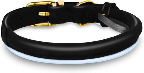 Reflective Rolled Leather Dog Collar, Adjustable Soft Padded Collar for Extra Large Breed Dogs (XL, 17"-21", Black)