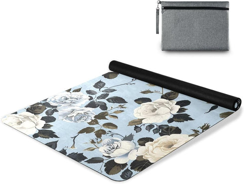 HXshaoye Elegant Vintage Flower Rose White Baby Blue thin yoga mat non slip