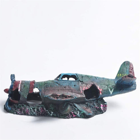 Resin Aquarium Military Thunderbolt Fighter Airplane Wreck Decoration for Fish Tank