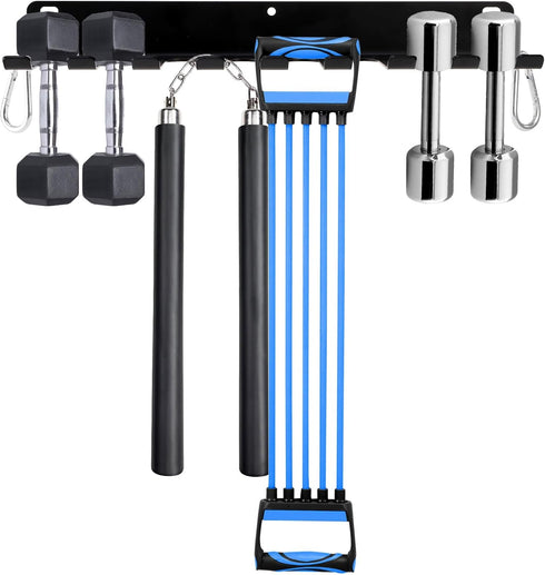 Tebery 9 Hook Home Gym Storage Rack - Wall Mount Fitness Equipment Organizer for Exercise Bands and Barbells