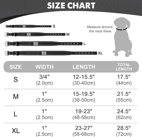 Joytale Neoprene Padded Dog Collar for Large Dogs, 11 Colors, Reflective Wide Adjustable Heavy Duty Nylon Collar, Black