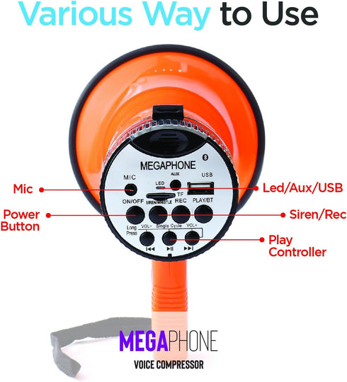 15W 200-sec 1093Yards Bullhorn Megaphone with Siren & Volume Control/Recorder - Waterproof Reliable and Consistent
