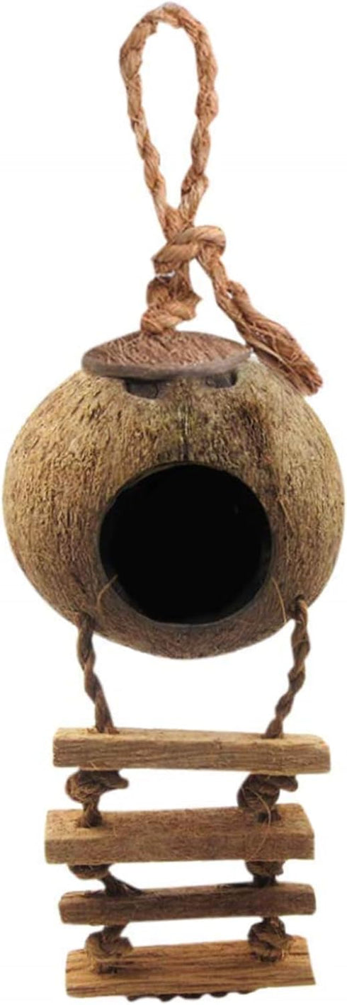 SunGrow Hermit Crab Coco Hut with Ladder, Coconut Hide for Reptiles, Crab Cage Climbing Toys, 5"
