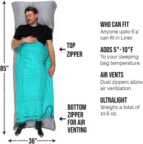 WELL TRAVELED Lightweight Sleeping Bag Liner, Adult Sleeping Sheet for Hiking, Backpacking, Camping, Washable Fabric