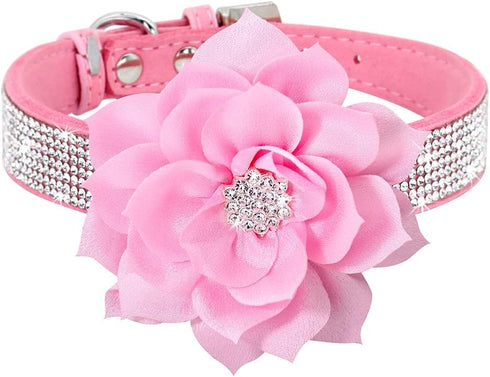 Cute Girl Rhinestone Suede Dog Collar for Small Dogs, Soft Diamond Bling Collars for Medium Dogs (Pink, S)