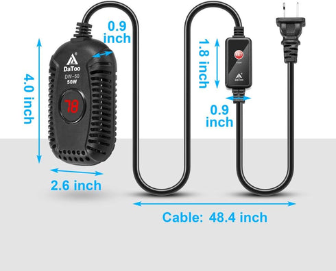 Small 50W Aquarium Heater, Mini Submersible Fish Tank Heater with LED Temperature Display