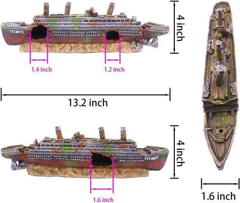 Ulifery Titanic Aquarium Boat Shipwreck Sunken Pirate Ship Resin Fish Tank Decorations Aircraft Carrier for Betta