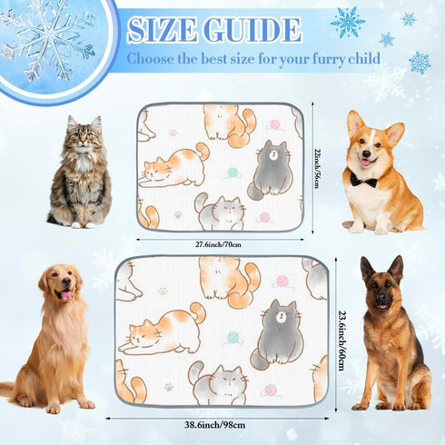 imiBBWQu Summer Summer 27" 22" Dog Cooling Mat Cute Cats Grey Yellow Cooling Dog Bed Mats Washable Pet Semiconductor