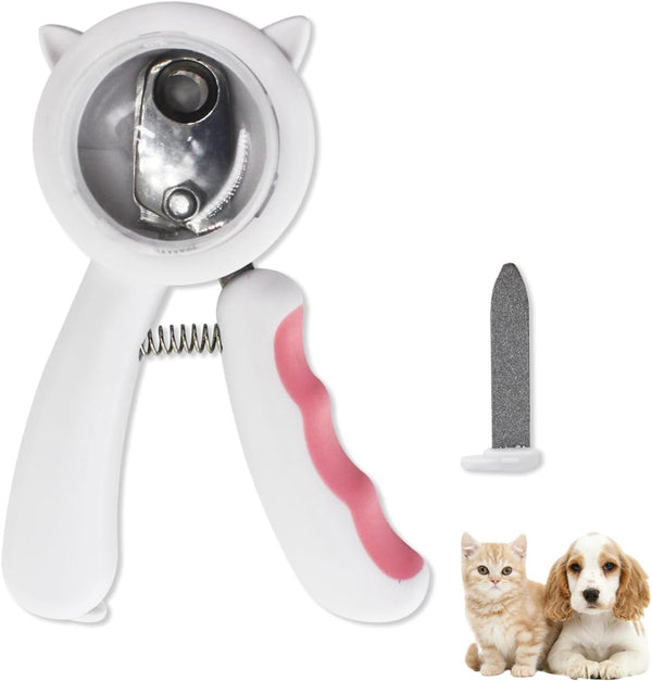 WishLotus Pet Nail Clippers, Anti-Slip Splash Dog Clipper with Clear Baffle and Hide Nail File for Small Animals (Pink)