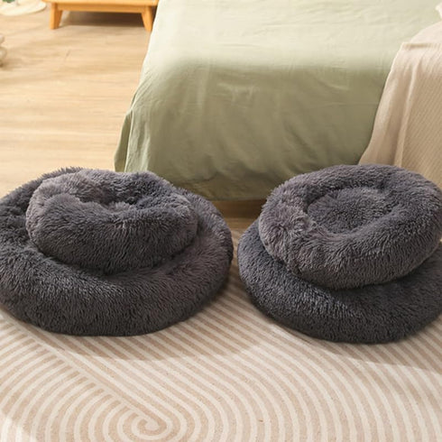 Fluffy Calming Donut Dog Bed & Cat Bed, Round Warm Nest for Pets Up to 3Kg