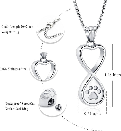 Oinsi Infinity Love Pet Cremation Jewelry for Ashes, Dog/Cat Funeral Keepsake Urn Necklace Pendant
