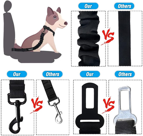 COOYOO Dog Seat Belt - 3 Piece Set Adjustable Retractable Car Harness for Pet Safety