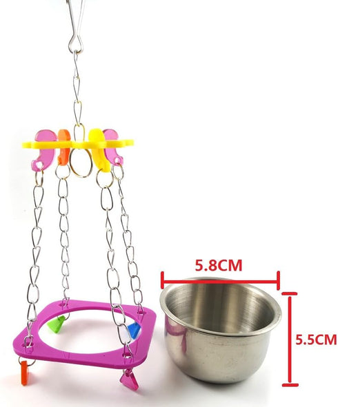 Pet Bird Food Feeding and Drinking Hanging Cup, Stainless Steel Coop Hanger Cup for Parrot Cage Budgie (Small)