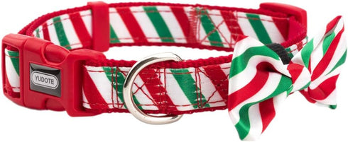 Holiday Christmas Dog Collar with Detachable Bow Tie, Adjustable for Small Dogs & Puppies, Neck 10"-15”