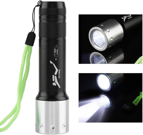 Waterproof Diving Flashlight, EVTSCAN Aluminum Alloy Portable Scuba Gear Dive Light Torch with 3 Modes