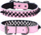 Spiked Studded Dog Collar, Genuine Leather, Adjustable for Small or Medium Pets, Size L, Pink