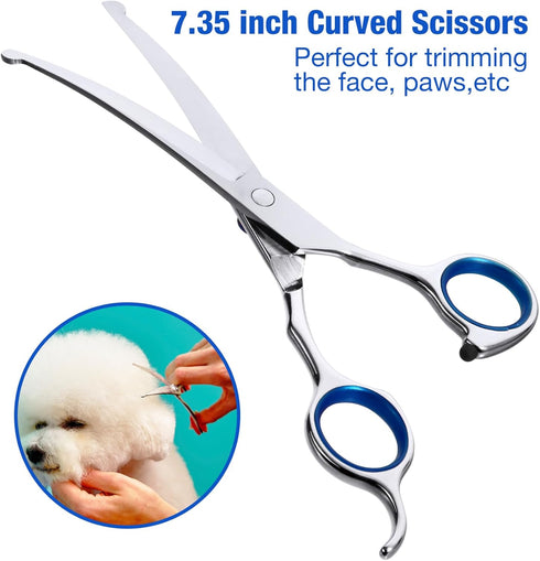 Dog Grooming Scissors with Safety Round Tips - 5 in 1 Grooming Scissors Kit, 4CR Stainless Steel Shears