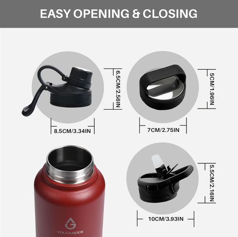 Insulated Sports Water Bottle with Straw Lid, 3 Lids, 40 Oz, Brick Red, Dishwasher Safe & BPA Free