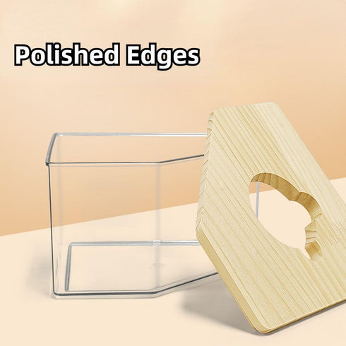 Copfeu Hamster Sand Bath Box Container, Mini Pet Sandbox Lid Design Take Bath Wooden Sandbox Dust Bath, Transparent